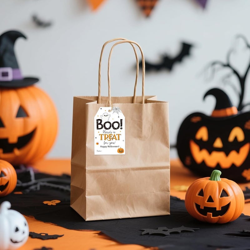 g2plus Happy Halloween Tags, 50PCS Boo Gift Tags with String, Ghost Pumpkin Trick or Treat Paper Hang Tags for DIY Crafts, Candy Treat Bags, Halloween Party Favors - Image 4